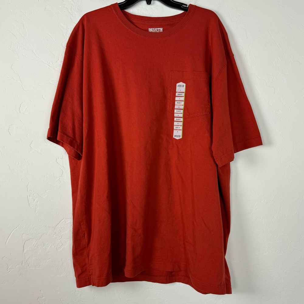 Duluth Trading Shirt Tee Top Relaxed Fit Longtail T Red Orange Solid Knit Cotton
